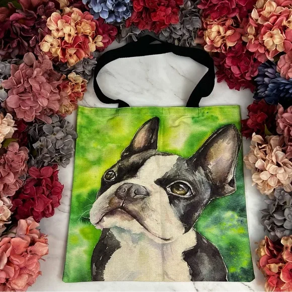 Eco-Friendly Adorable Boston Terrier Folding Tote Bag - Picture 2 of 12